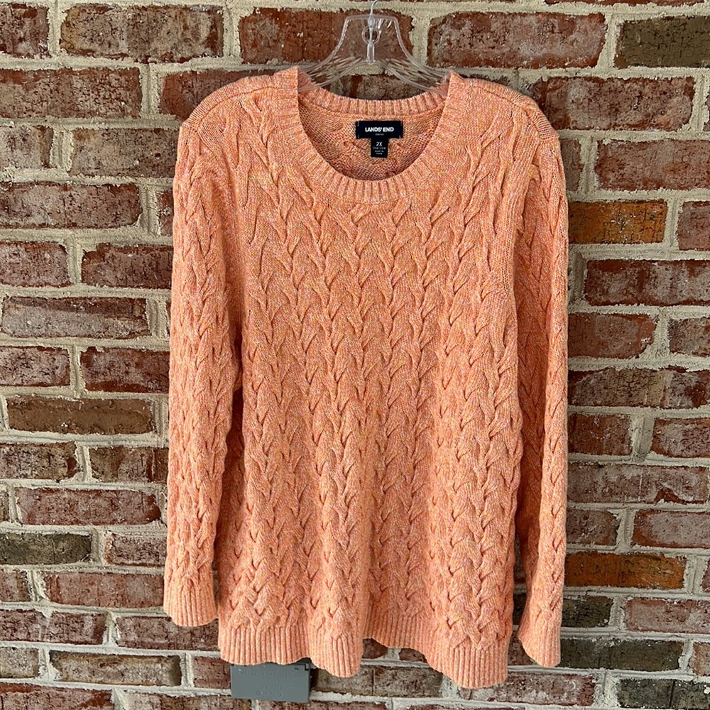 Lands End Drifter cable knit sweater 100% cotton size 2X